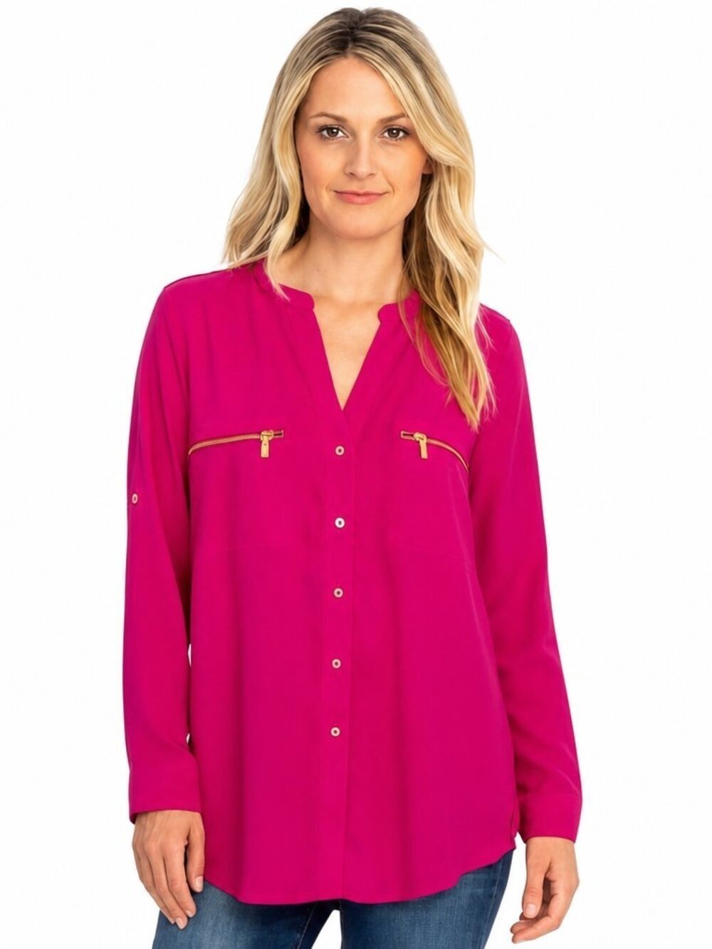 Calvin Klein Hot Pink Button Up Blouse Size Medium